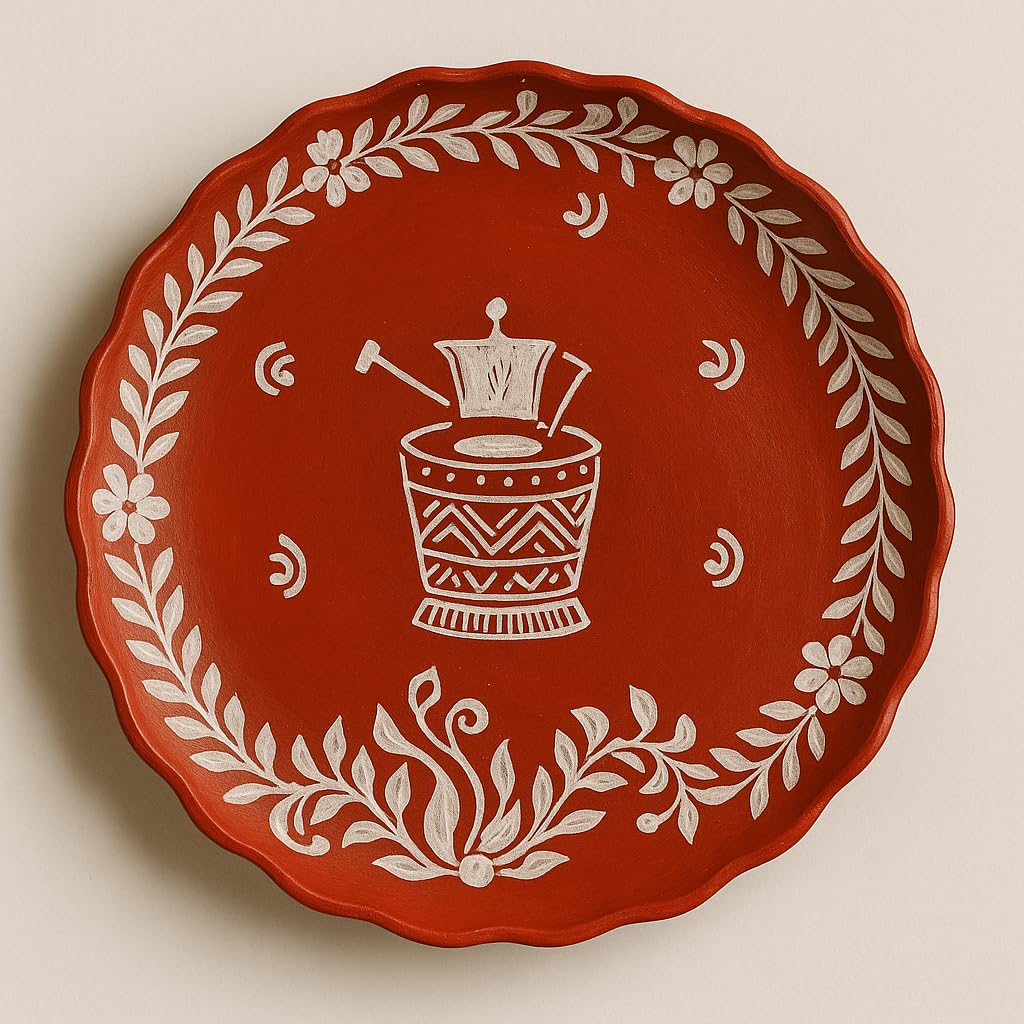 Khola Pata Clay Thali Set | Handcrafted Terracotta Dinnerware | Bengali Red Plate & Bowls | Eco-Friendly | 7 Pcs | 1 Dining Set