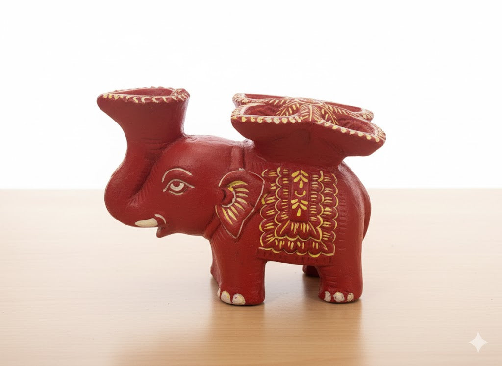 Khola Pata Vintage-Style Terracotta Elephant Figure with 5 Dia|| Matir Pradip