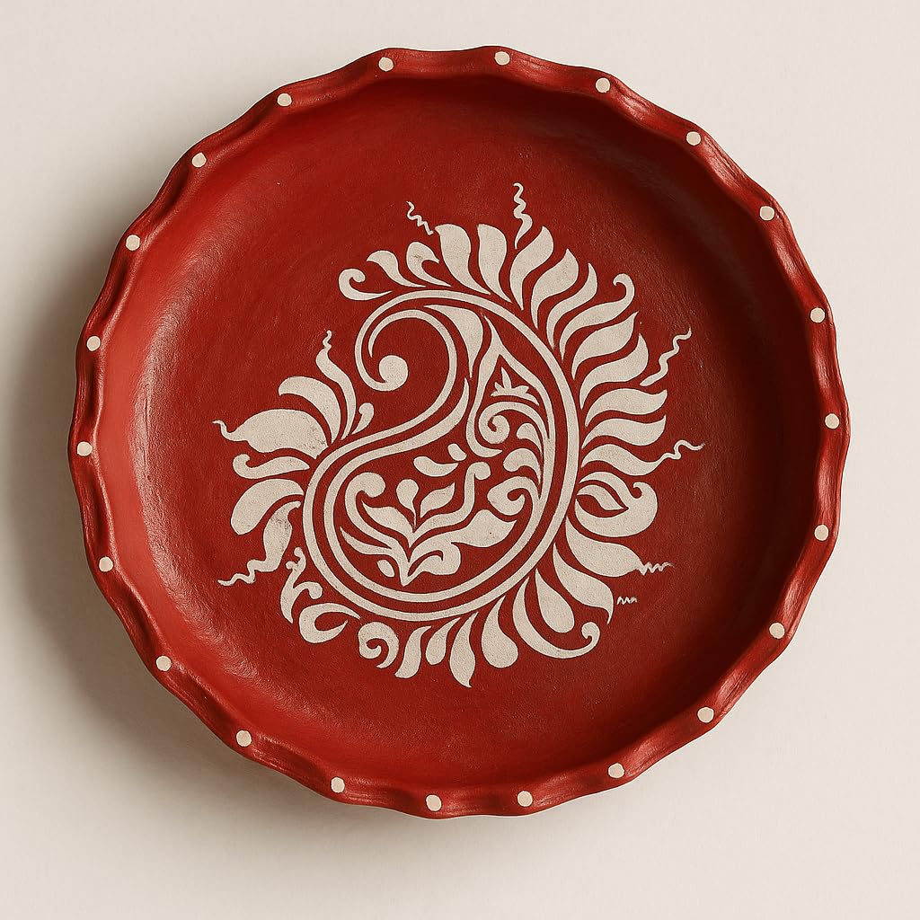 Khola Pata Clay Thali Set | Handcrafted Terracotta Dinnerware | Bengali Red Plate & Bowls | Eco-Friendly | 7 Pcs | 1 Dining Set