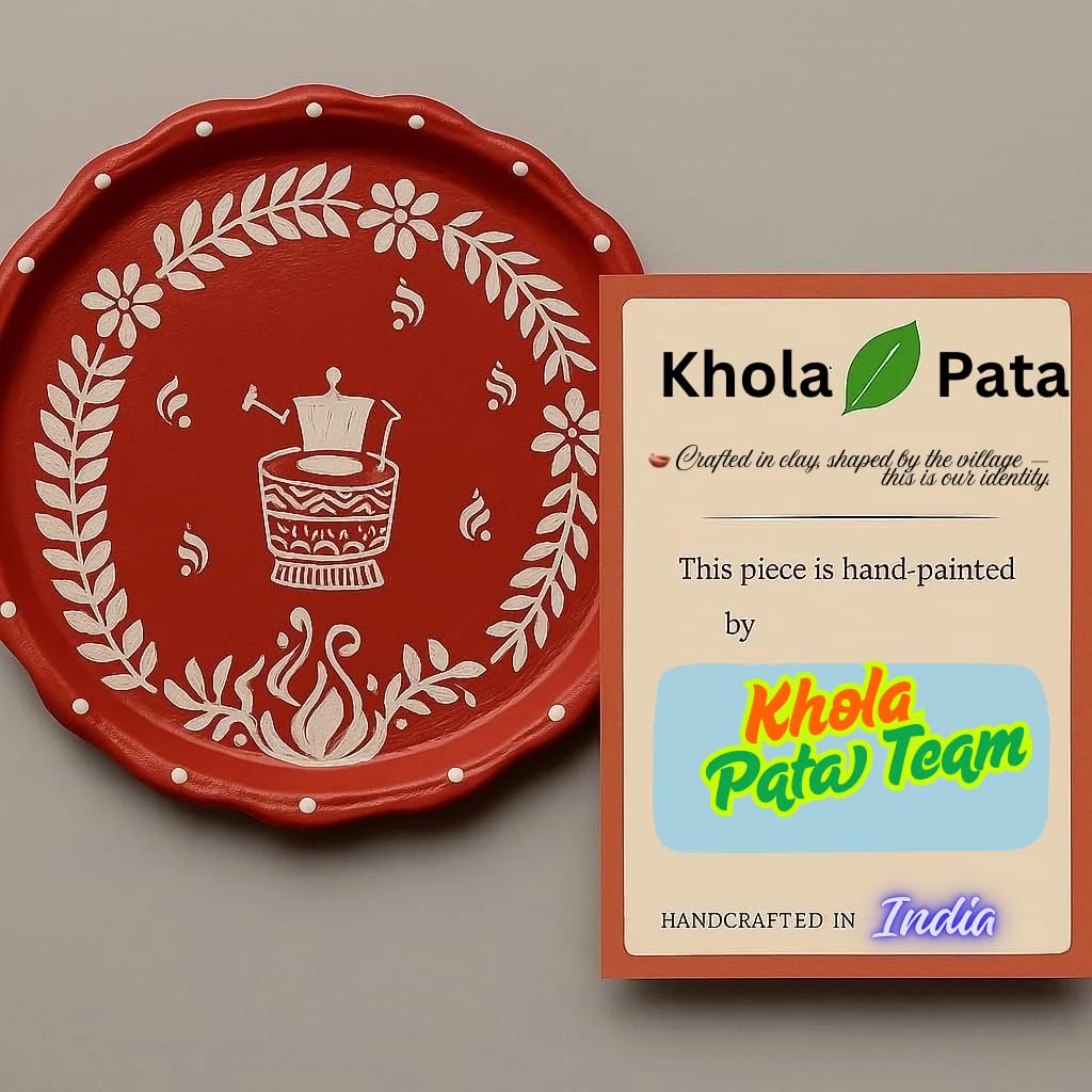 Khola Pata Clay Thali Set | Handcrafted Terracotta Dinnerware | Bengali Red Plate & Bowls | Eco-Friendly | 7 Pcs | 1 Dining Set