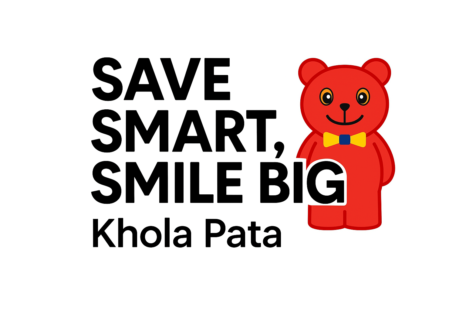 🧸Khola Pata Cute Red Bear Coin Bank For Kids & Adults | Durable Plastic | Money Saving Piggy Bank with Bow Tie Design